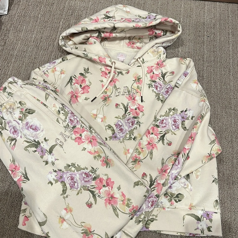 LoveShackFancy Cream Floral Hoodie and Sweatpants